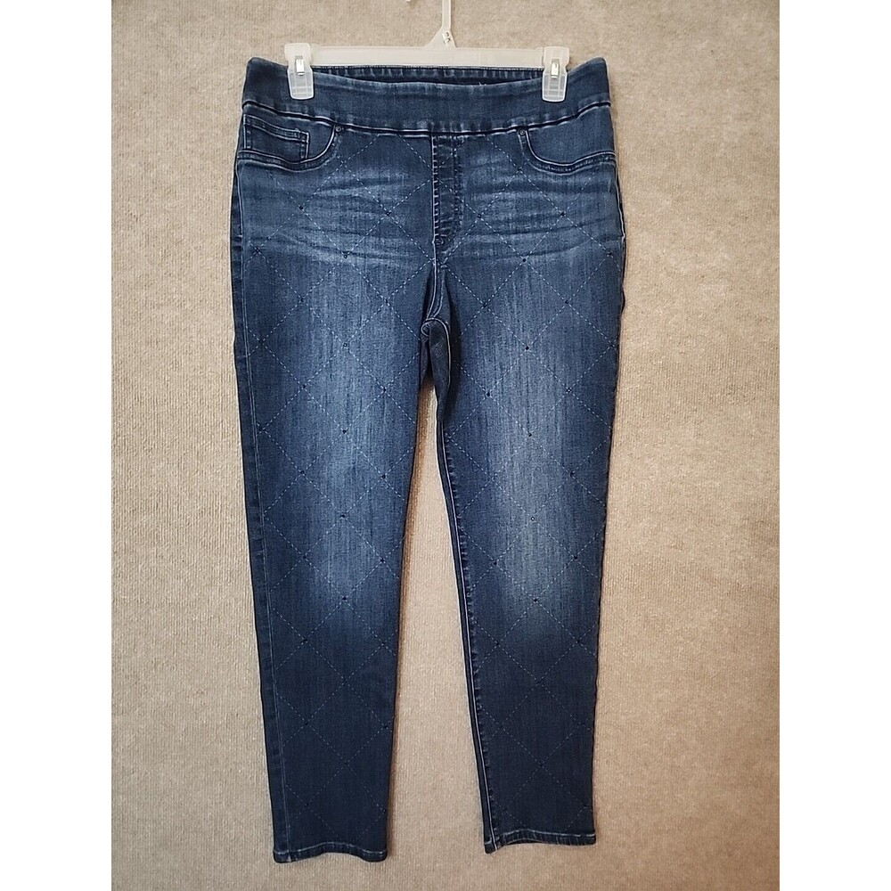 Chicos Pull On Ankle Jegging Jeans Womens 2.5 US 14 Blue Embellished Stretch